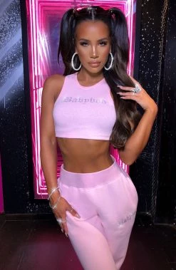 Y.Z NEW ARRIVALS Babyboo Diamante Crop - Pink