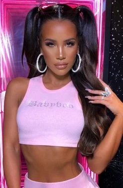 Y.Z NEW ARRIVALS Babyboo Diamante Crop - Pink