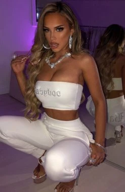 Z.Y Babyboo Diamante Tracksuit Pant - White NEW ARRIVALS