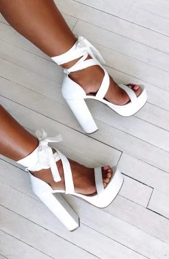 L.F NEW ARRIVALS Danica Block Heels - White