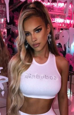 Y.Z Babyboo Diamante Crop - White NEW ARRIVALS