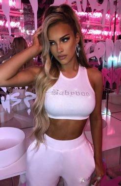 Y.Z Babyboo Diamante Crop - White NEW ARRIVALS