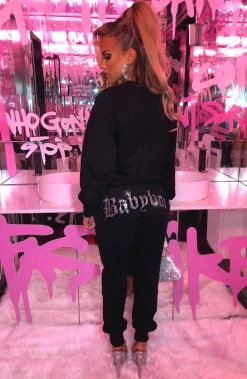 Z.Y NEW ARRIVALS Babyboo Diamante Tracksuit Pant - Black