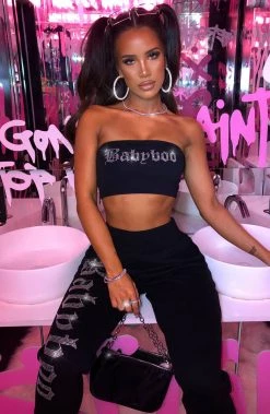 Z.Y NEW ARRIVALS Yasmin Diamante Trackpants - Black