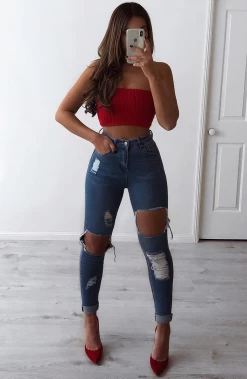 W.K Honey Crush Jeans High Waisted - Blue Denim NEW ARRIVALS