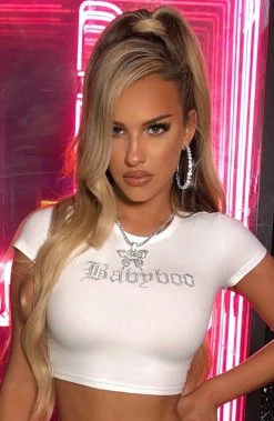 C.F NEW ARRIVALS Portia Diamante Crop - White