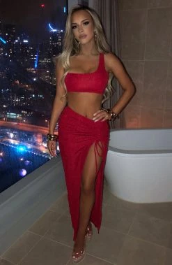 L.F NEW ARRIVALS Alyssia Maxi Skirt - Red Sparkle