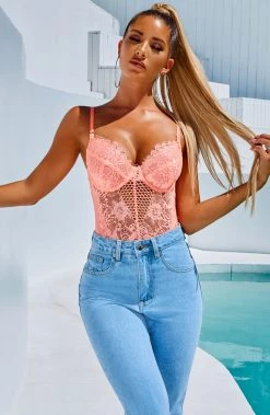 S.D NEW ARRIVALS Alayna Bodysuit - Neon Peach