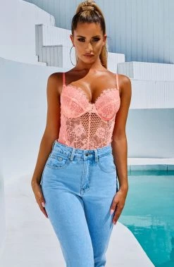 S.D NEW ARRIVALS Alayna Bodysuit - Neon Peach