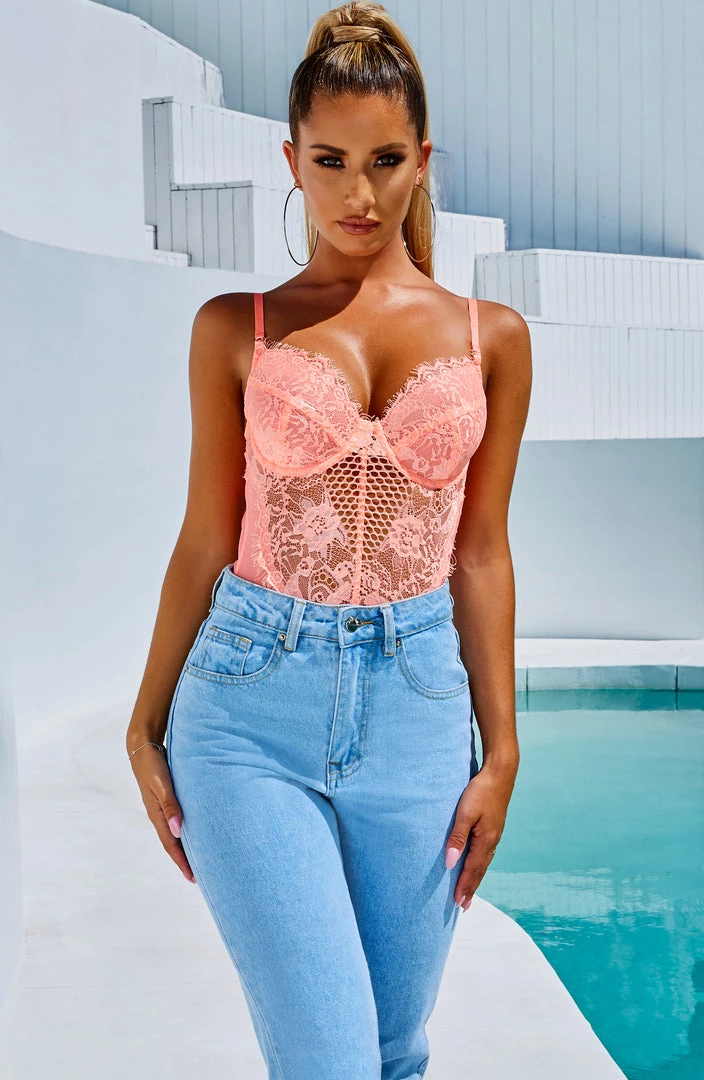 S.D NEW ARRIVALS Alayna Bodysuit - Neon Peach