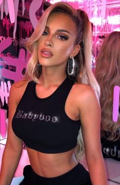 Y.Z Babyboo Diamante Crop - Black