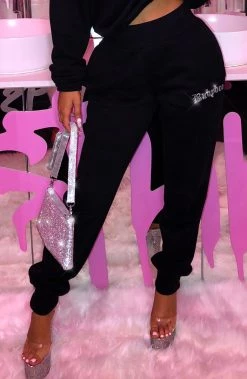 Z.Y NEW ARRIVALS Babyboo Diamante Tracksuit Pant - Black