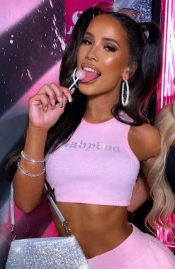 Y.Z NEW ARRIVALS Babyboo Diamante Crop - Pink