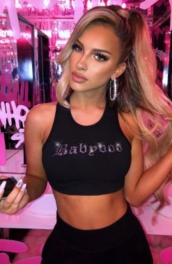 Y.Z Babyboo Diamante Crop - Black