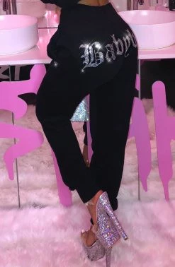 Z.Y NEW ARRIVALS Babyboo Diamante Tracksuit Pant - Black