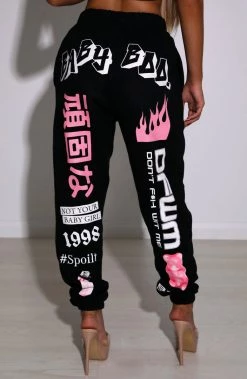 M.T NEW ARRIVALS Baddie Graphic Trackpant - Black