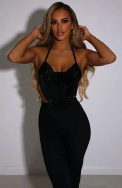 C.F Valery Diamante Top - Black NEW ARRIVALS