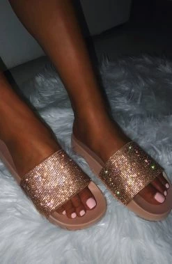 Babyboo Fashion Diamante Diamonte Slides - Gold