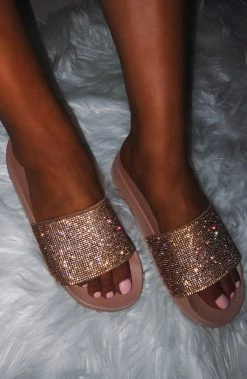 Babyboo Fashion Diamante Diamonte Slides - Gold