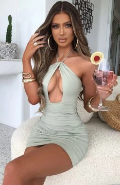 Y.Z Dominica Mini Dress - Sage NEW ARRIVALS