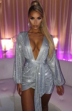 S.D Estelle Mini Dress - Silver Sparkle NEW ARRIVALS