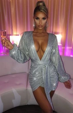 S.D Estelle Mini Dress - Silver Sparkle NEW ARRIVALS