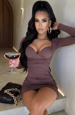 M.T NEW ARRIVALS Francesca Mini Dress - Chocolate