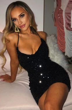 C.F NEW ARRIVALS Gigi Mini Dress - Black Sequin