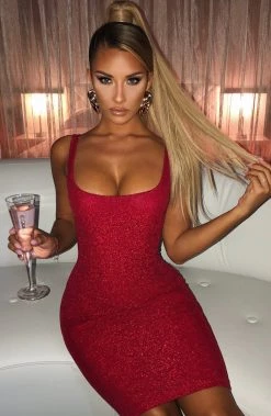 Y.Z Jada Dress - Red Sparkle NEW ARRIVALS