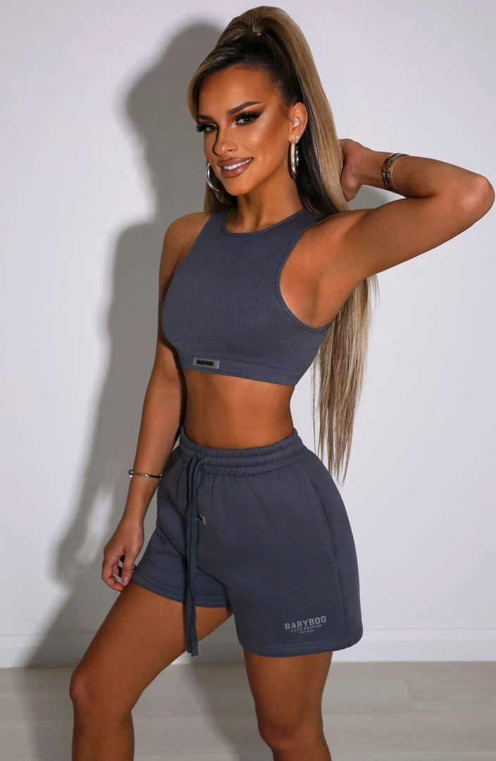 M.T NEW ARRIVALS Cora Luxe Shorts - Charcoal