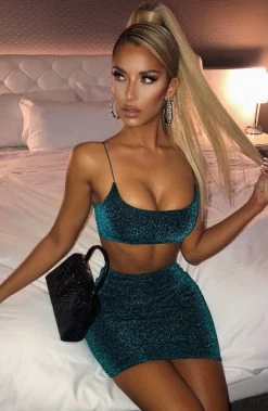 C.F NEW ARRIVALS Kylie Mini Skirt - Emerald Sparkle