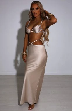 M.T NEW ARRIVALS Jasmyn Maxi Skirt - Champagne