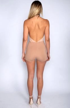 Babyboo Fashion High Bombshell Playsuit - Tan Playsuits + Jumpsuits