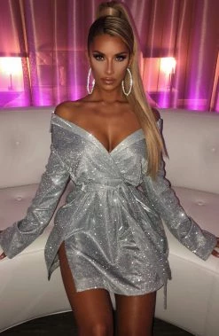 S.D Krystal Mini Dress - Silver Sparkle NEW ARRIVALS