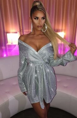 S.D Krystal Mini Dress - Silver Sparkle NEW ARRIVALS