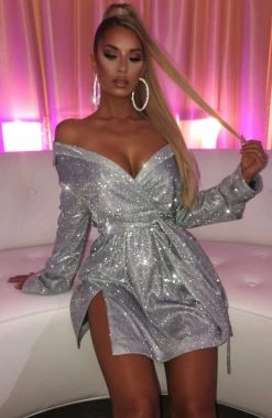 S.D Krystal Mini Dress - Silver Sparkle NEW ARRIVALS