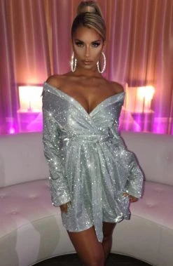 S.D Krystal Mini Dress - Silver Sparkle NEW ARRIVALS