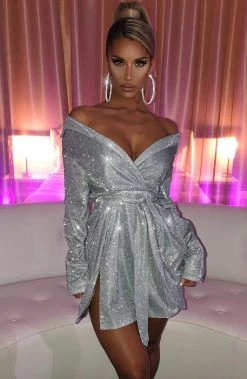 S.D Krystal Mini Dress - Silver Sparkle NEW ARRIVALS