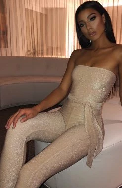 F.I BACK IN Kylia Jumpsuit - Gold Sparkle