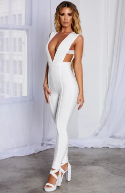 M.F BACK IN Silvia Bandage Jumpsuit - White