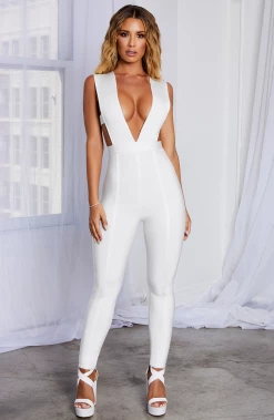 M.F BACK IN Silvia Bandage Jumpsuit - White