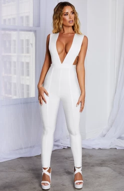 M.F BACK IN Silvia Bandage Jumpsuit - White