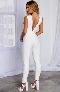 M.F BACK IN Silvia Bandage Jumpsuit - White