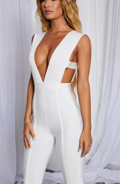 M.F BACK IN Silvia Bandage Jumpsuit - White