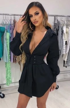 L.F NEW ARRIVALS Lenette Shirt Dress - Black