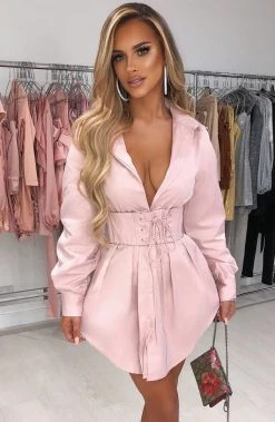 L.F NEW ARRIVALS Lenette Shirt Dress - Dusty Pink