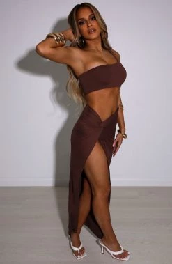 M.T NEW ARRIVALS Rosa Maxi Skirt - Chocolate