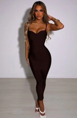 O.X NEW ARRIVALS Mayra Bandage Maxi Dress - Chocolate