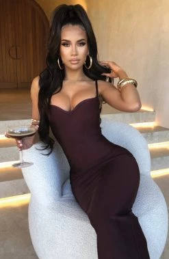 O.X NEW ARRIVALS Mayra Bandage Maxi Dress - Chocolate