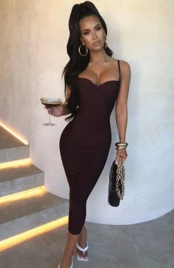 O.X NEW ARRIVALS Mayra Bandage Maxi Dress - Chocolate